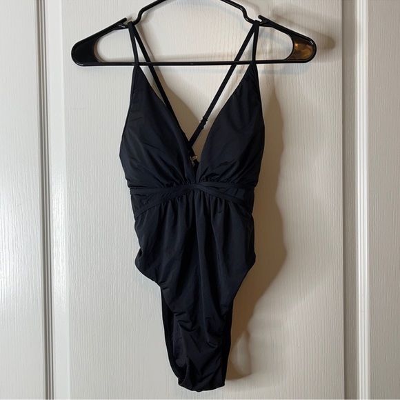 BCBGMAXAZRIA Deep V Sexy One Piece Swimsuit Black Size 2 - Picture 6 of 14